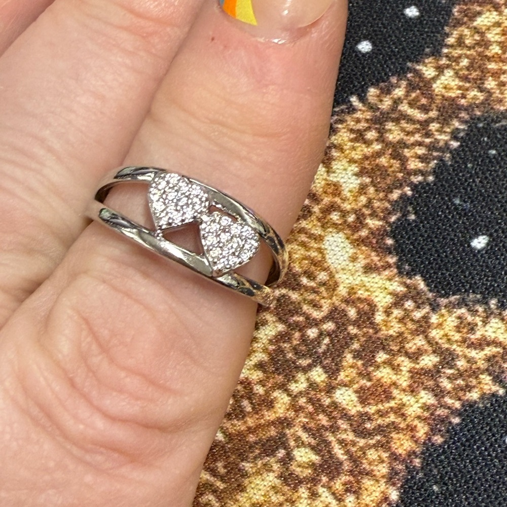 Pretty Bird Silver Double Band Heart Ring